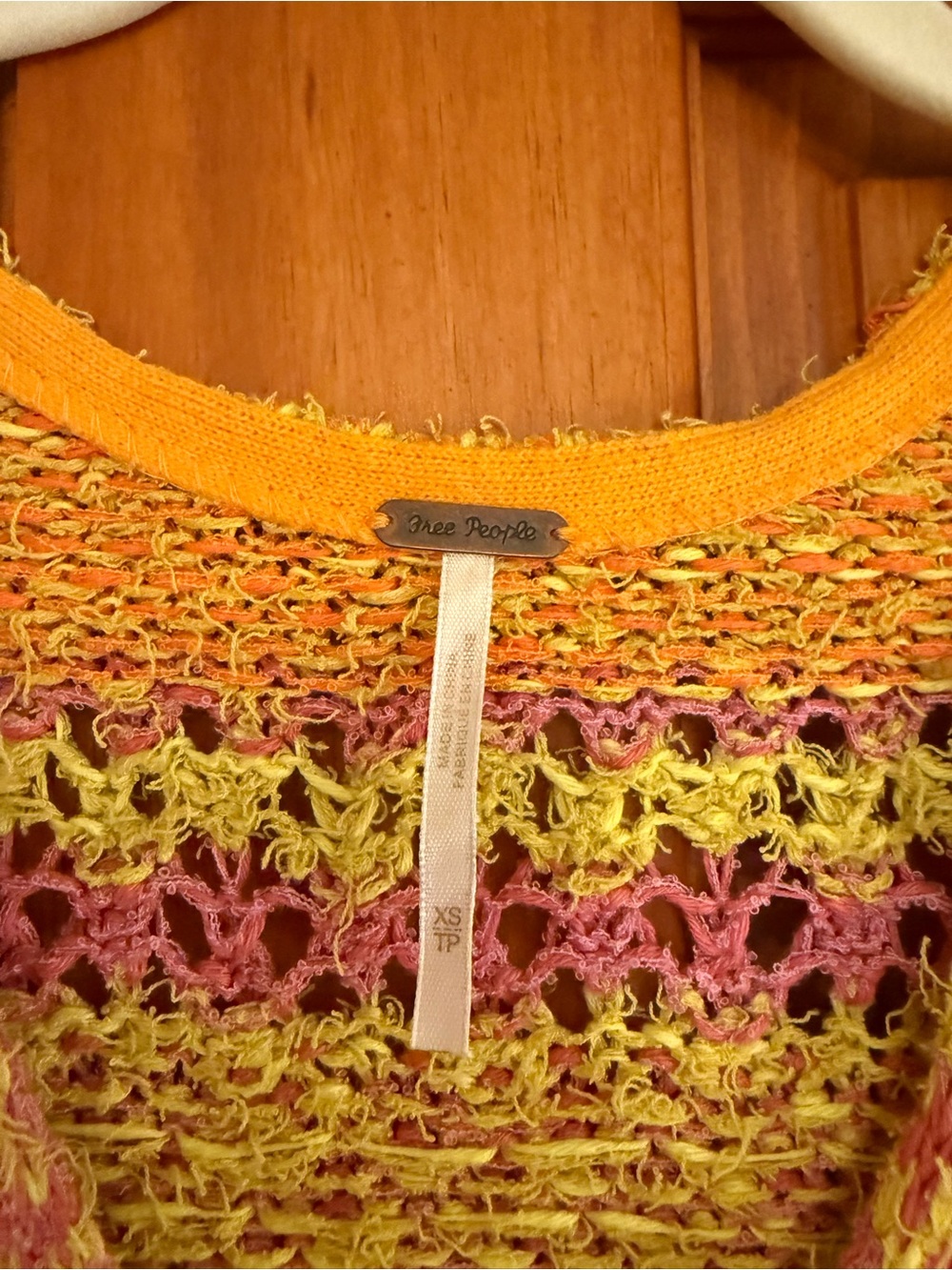 Free People Hand-Knit Multicolor Short Sleeve Sweater Top - Yellow, Red, Purple - Picture 2 of 4